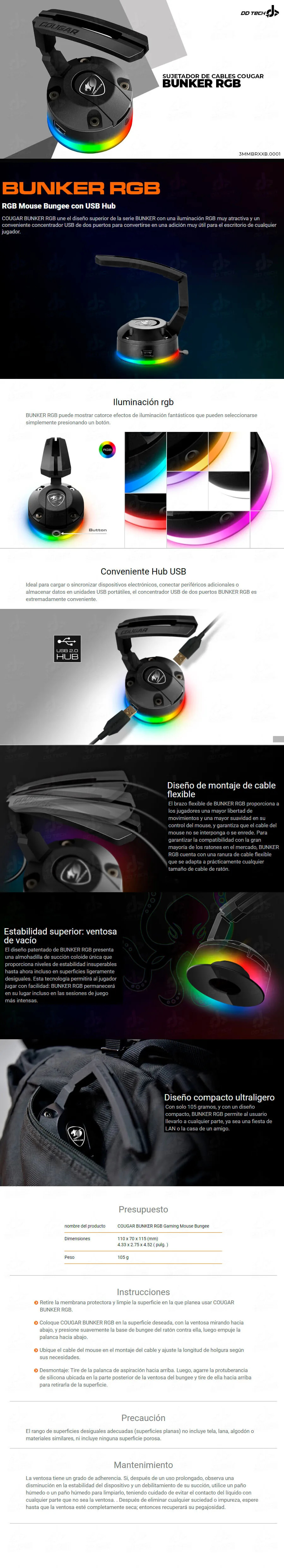 Descripción de Accesorio Cougar Bunker RGB CGR-XXNB-MB1RGB / Para Acomodo de Cables