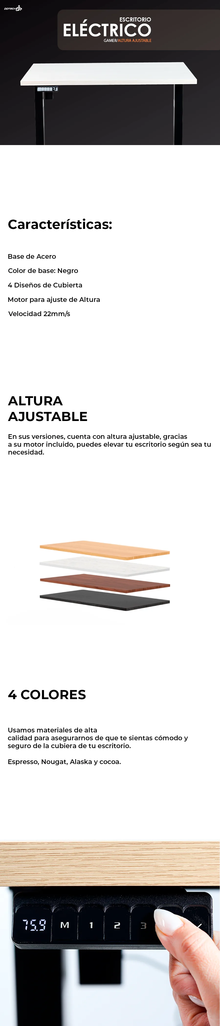 Descripción de Escritorio Eléctrico Gamer / 60x90cm / Altura Ajustable / Alaska / GNECR2A