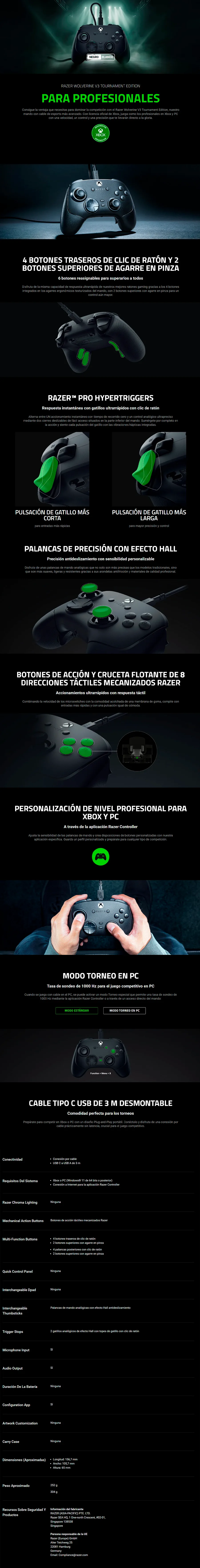 Descripción de Control Razer Wolverine V3 Tournament Edition / Alámbrico / Licensed for Xbox Series X|S, Xbox One, Windows PC / 6 Botones Remapeables / Fast Triggers / Blanco / RZ06-05210200-R3U1 