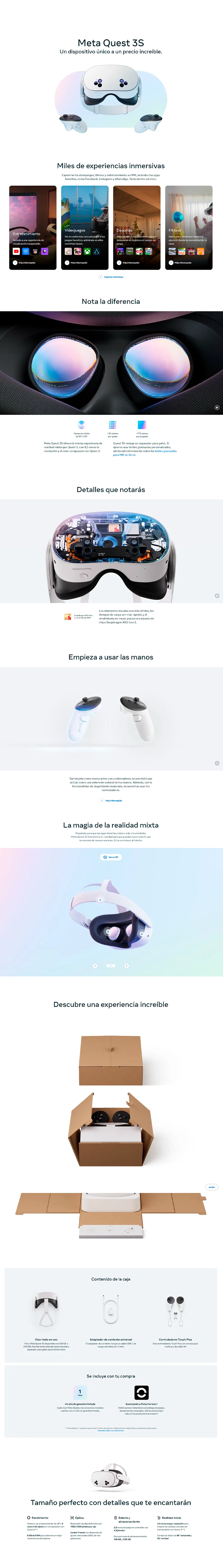 Descripción de Lentes de Realidad Virtual Oculus Meta Quest 3S / 1832x1920 / 256GB / Blanco / SK-1000209-01