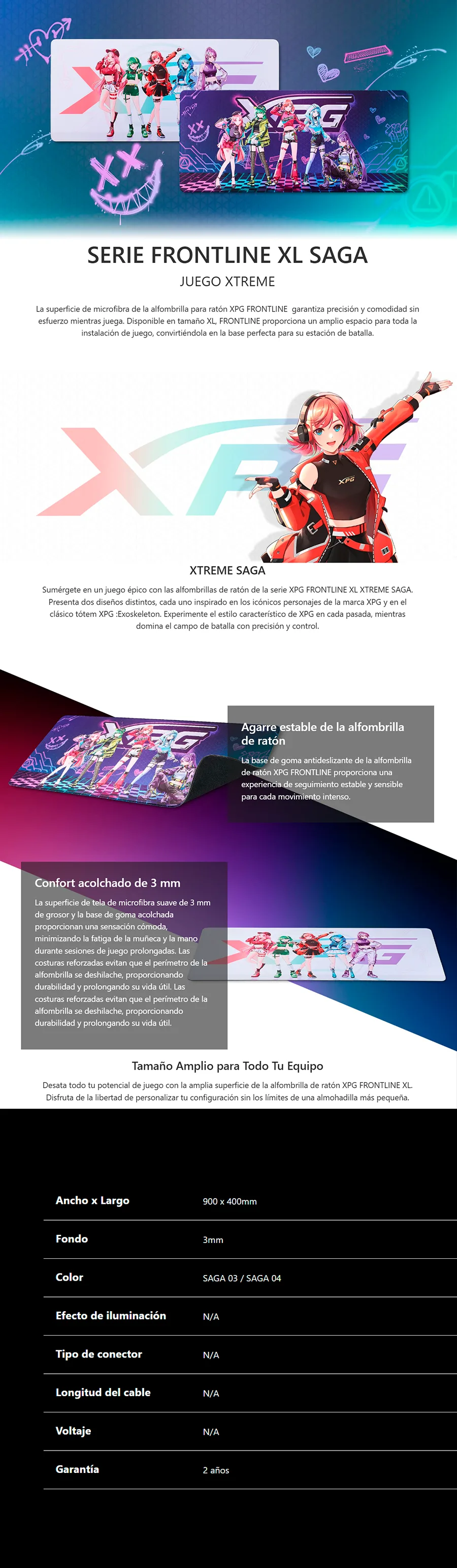 Descripción de MousePad Gamer XPG Frontline XL XTREME SAGA 04 / 900x400MM / Negro / FRONTLINEXL XTREMESAGA04-BKCWW