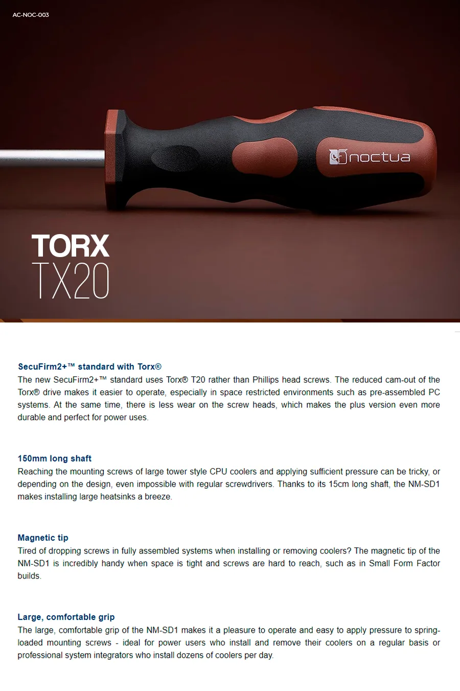 Descripción de Destornillador con punta Torx® T20 para sistema SecuFirm2+ / Noctua NM-SD1 / NM-SD1