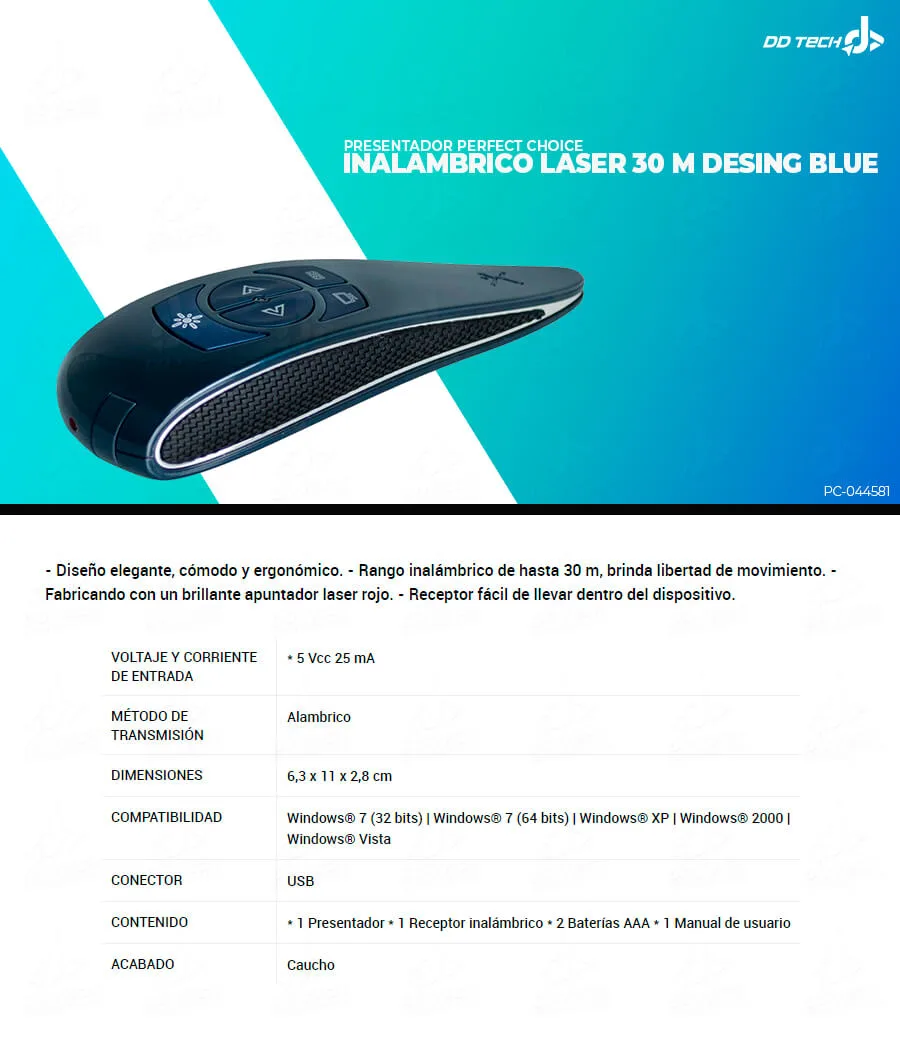 Descripción de Presentador Inalambrico Laser 30M Desing Blue Perfect Choice / PC-044581 