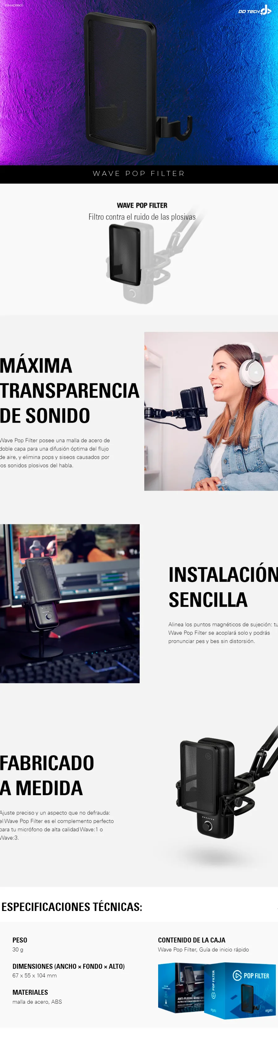 Descripción de Accesorio para Microfono Elgato Wave Pop Filter / 10MAD9901