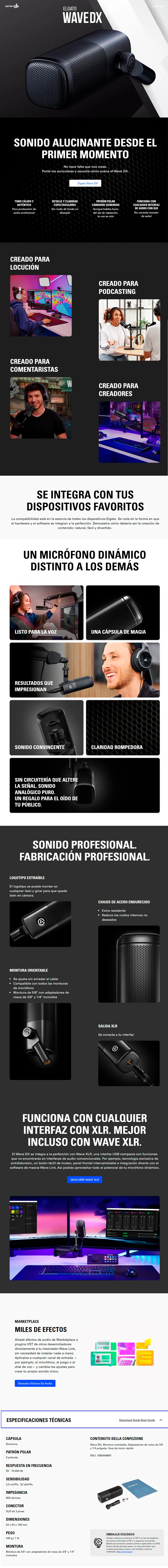Descripción de Micrófono para Streaming Elgato Wave DX / Alámbrico / 600 Ohmios / 10MAH9901 / Cable XLR no incluido
