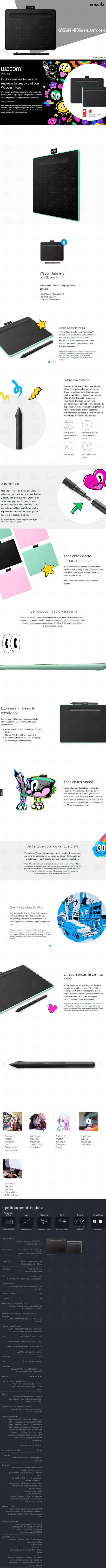 Descripción de Tableta Digitalizadora Wacom Intuos S Bluetooth / Negra / 3 software Incluidos / CTL4100WLK0