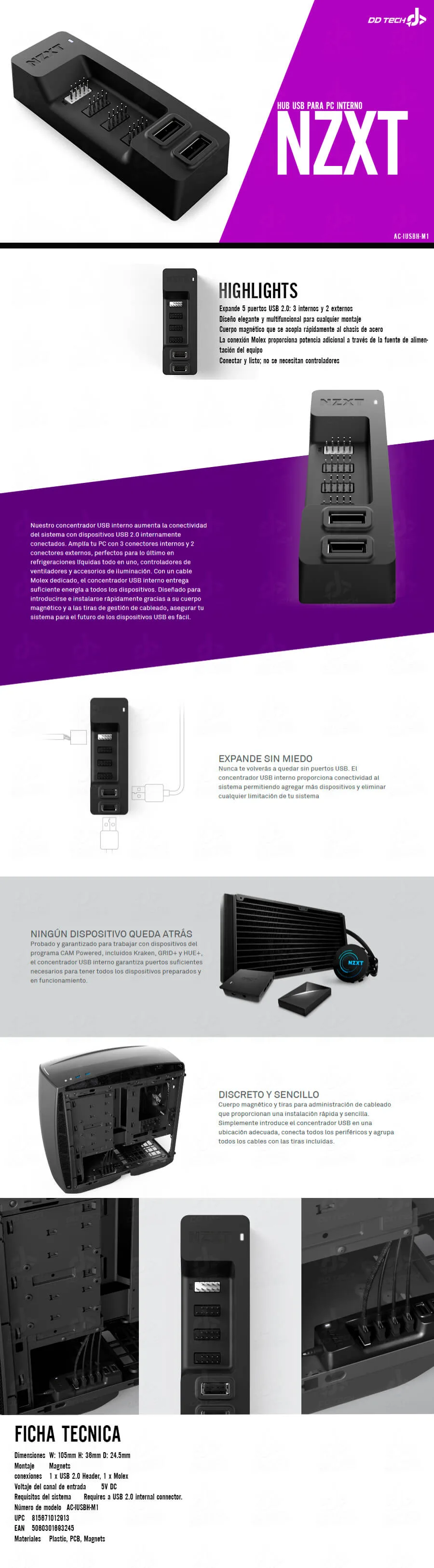 Descripción de Accesorio Interno HUB USB NZXT / AC-IUSBH-M1