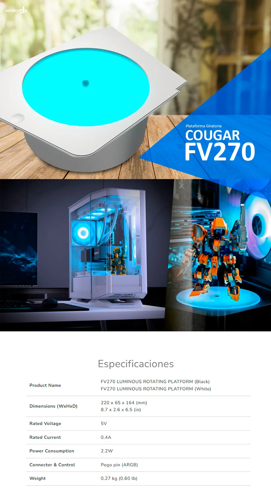 Descripción de Plataforma Giratoria Cougar FV270 / ARGB / White / FV270 WHITE