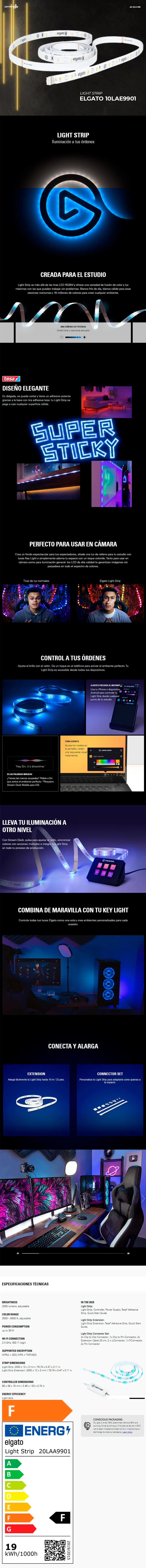 Descripción de Extensión de Luces LED Inteligentes RGB Light Strip Elgato / 2 Metros / 10LAE9901