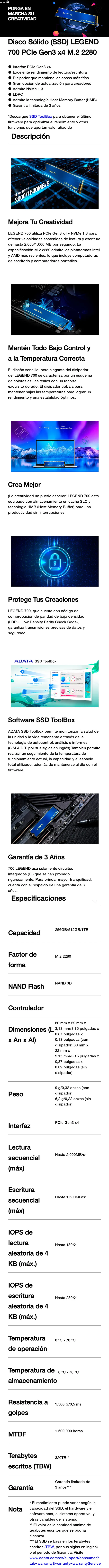 Descripción de ESTADO SOLIDO ADATA LEGEND 700 1TB/ALEG-700-1TCS 