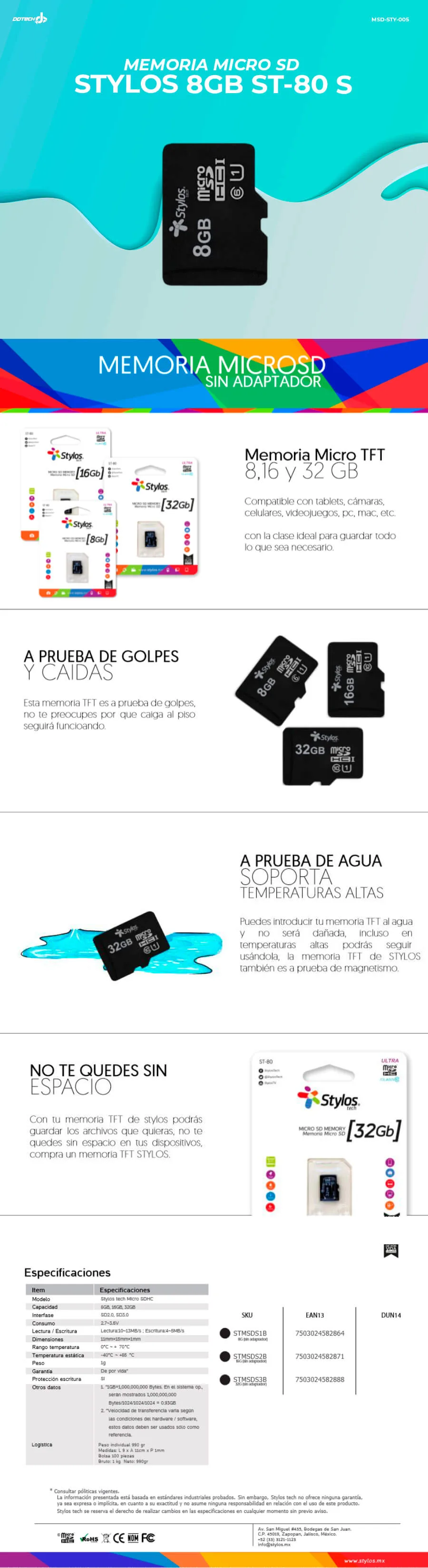 Descripción de Memoria Flash Stylos STMSDS1B / 8GB MicroSDHC UHS-I Clase 10 / STMSDS1B