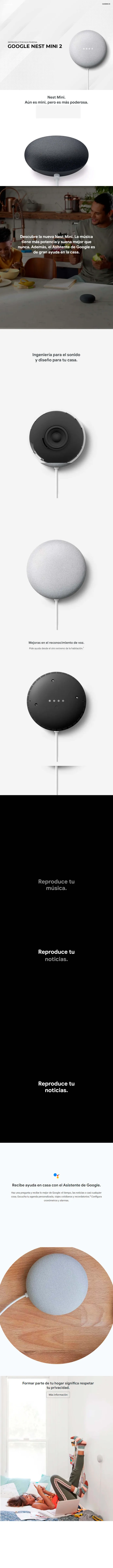 Descripción de Google Nest Mini 2 / Asistente de Voz / Inalámbrico / WiFi / Bluetooth / GA00638-US