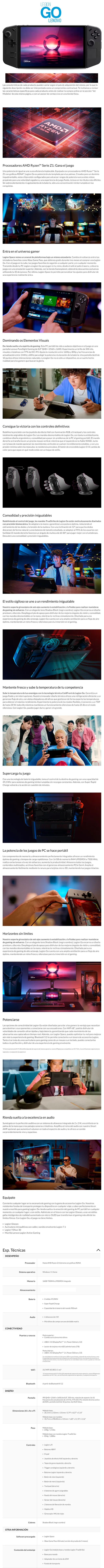 Descripción de Consola Portatil LENOVO Legion Go 8APU1 / 8.8" / IPS / 144 HZ / Ryzen Z1 Extreme Radeon / 16GB / 1TB SSD 