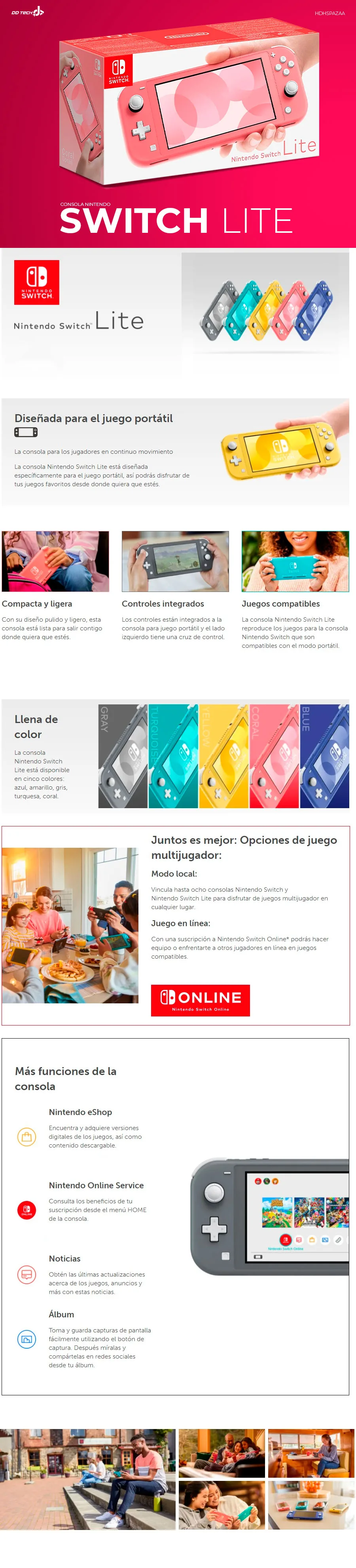 Descripción de Consola Nintendo Switch Lite Coral / 32GB Memoria Interna / HDHSPAZAA