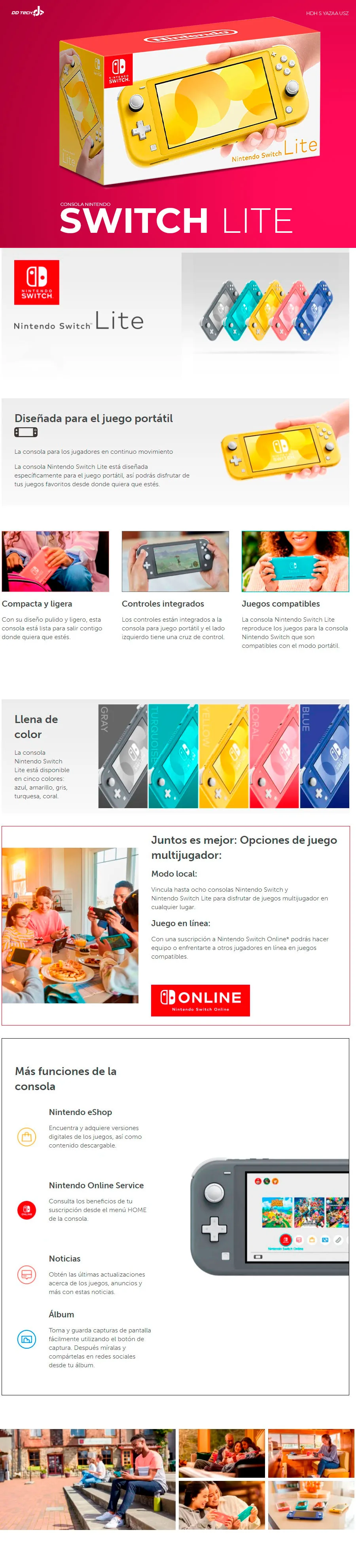 Descripción de Consola Nintendo Switch Lite Amarillo / 32GB Memoria Interna / HDHSYAZAAUSZ