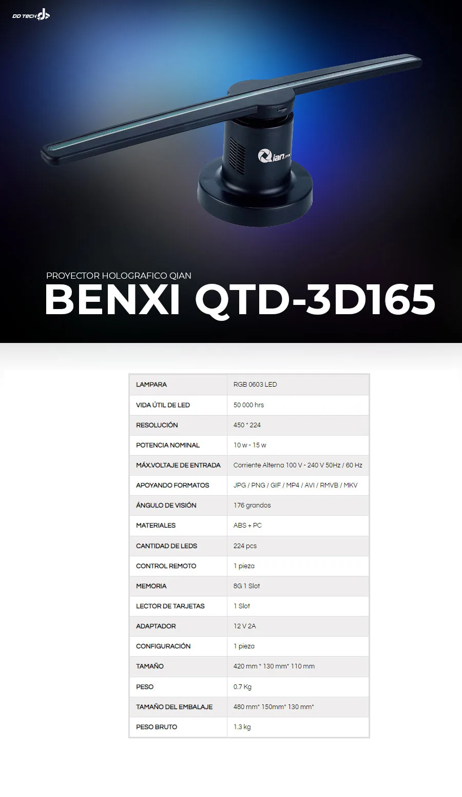 Descripción de Proyector Holografico Qian Benxi QTD-3D165