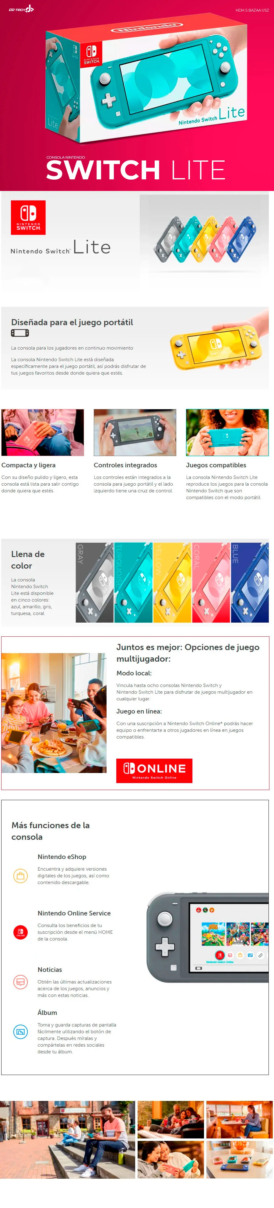 Descripción de Consola Nintendo Switch Lite Turquesa / 32GB Memoria Interna / HDH S BAZAA USZ