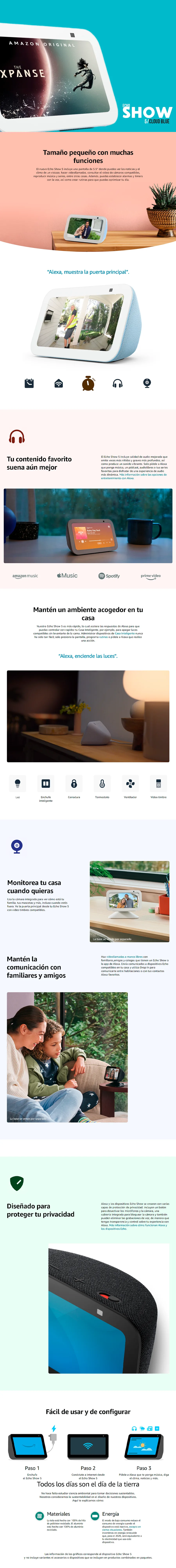 Descripción de Amazon Echo Show 5 (3.ª generación, modelo de 2023) / Pantalla inteligente con graves más profundos y sonido más claro / Cloud Blue / H97N6S
