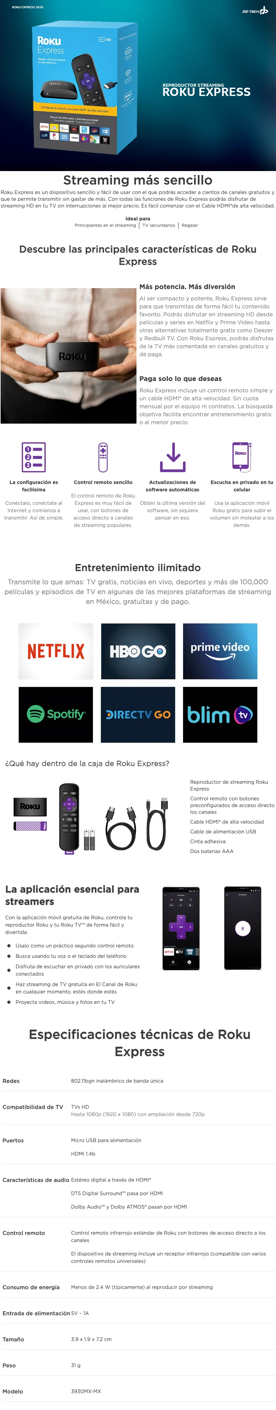 Descripción de TV Box Roku Express FHD / HDMI / Dolby Atmos