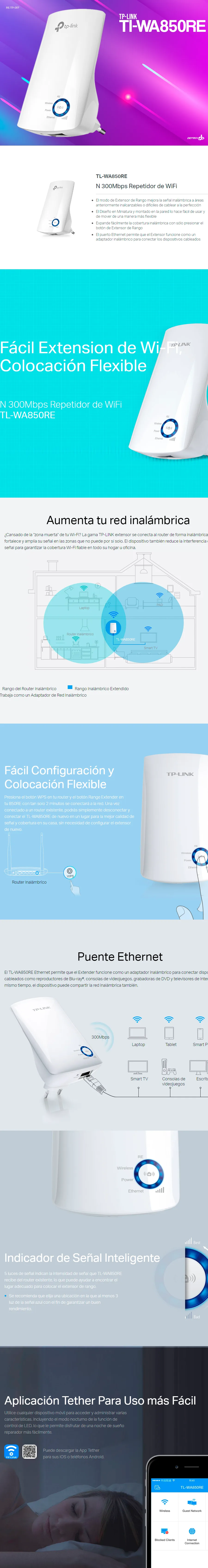 Descripción de Expansor Tp Link Tl-WA850RE / Contacto de Pared / Doble Antena