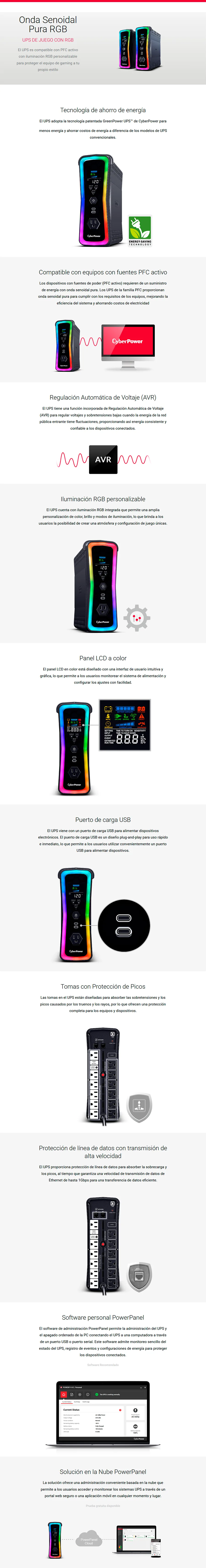 Descripción de No Break CyberPower GX150C2 / 1kW / 1.5kVA / Entrada 81V-144V / Línea Interactiva / Salida 114V-120V / 13 Salidas / GX150C2 / GRATIS PLAYERA CYBERPOWER / PROCYB