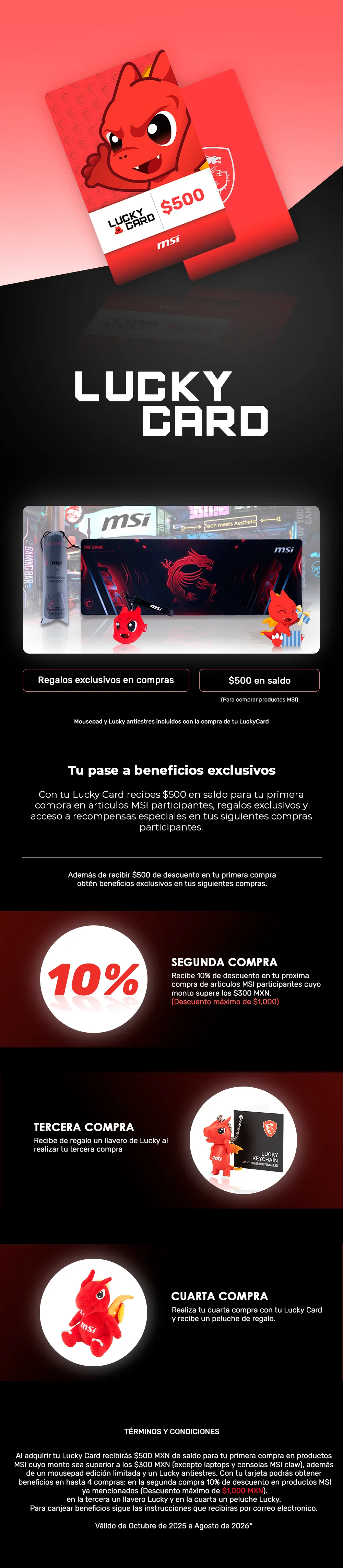 Descripción de GIFTCARD MSI LUCKYCARD / 500 PESOS / DESCUENTOS Y REGALOS EN COMPRAS / INCLUYE MOUSEPAD Y LUCKY ANTIESTRESS DE REGALO