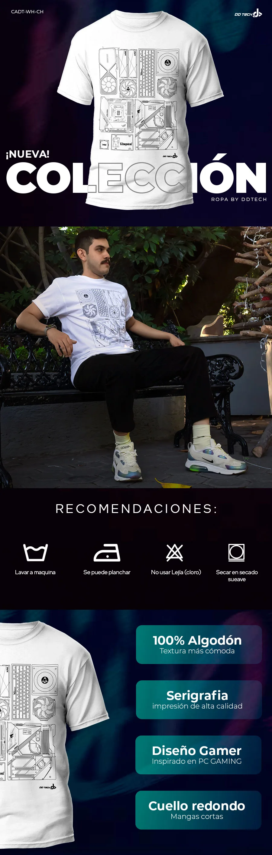 Descripción de Playera Blanca con Diseño Exclusivo Para PC GAMERS / Talla Chica / 100% Algodón / CADT-WH-CH