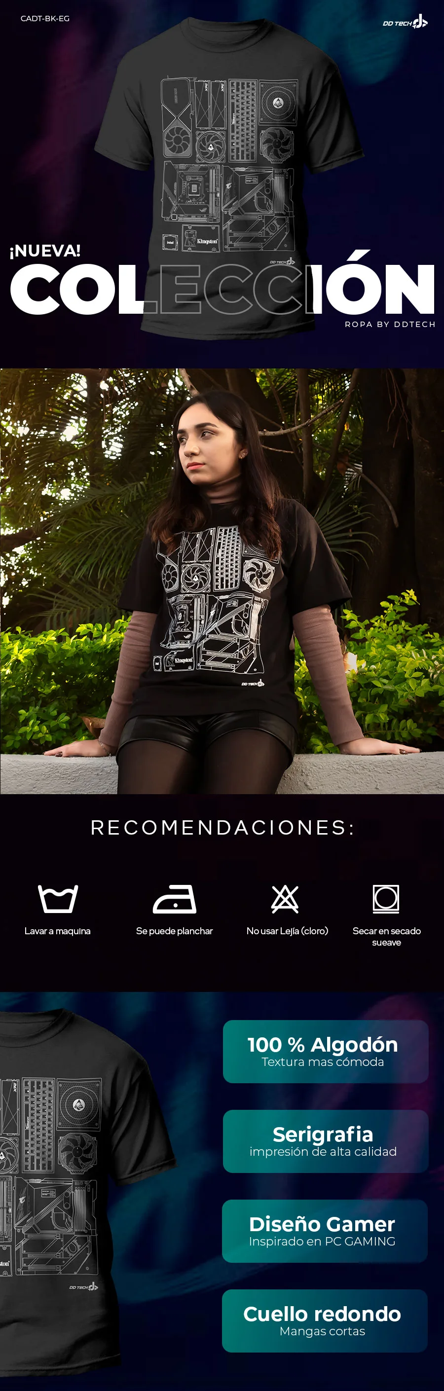 Descripción de Playera Negra con Diseño Exclusivo Para PC GAMERS / Talla Extra Grande / 100% algodón / CADT-BK-EG
