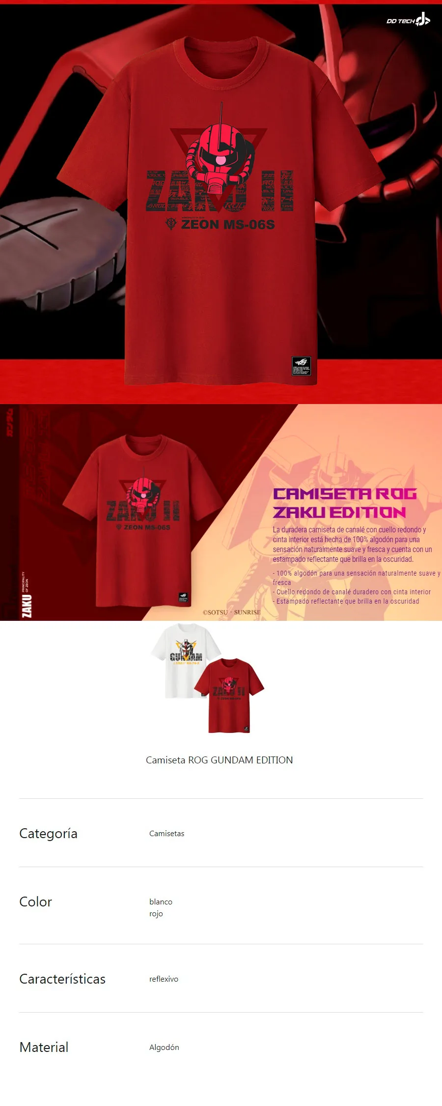 Descripción de Playera Asus ROG ZAKU II Roja / Extra Grande / CT1007 ROG X GUNDAM/ACI/RD/XL / GX23
