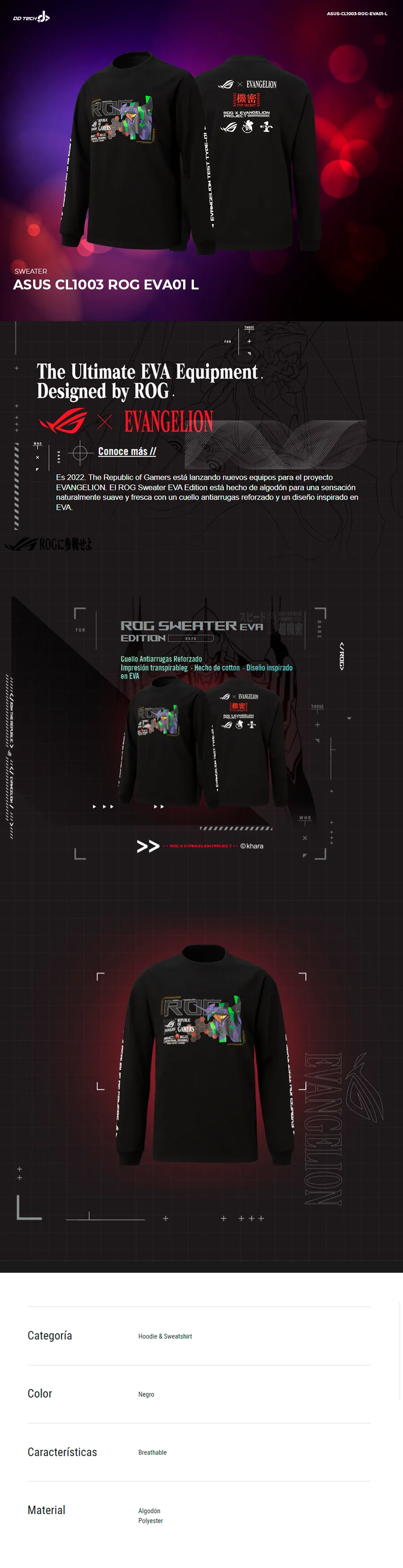 Descripción de Sweater ASUS ROG x EVA01 / Talla L / 100% Algodón / CL1003 ROG EVA01 / Diseño Serigrafiado / ASUSEVA